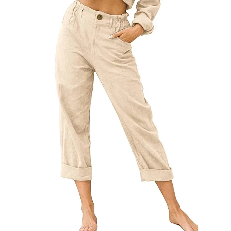 Summer 2024 new ladies cotton and linen straight tube cropped casual and comfortable simple women radish pants