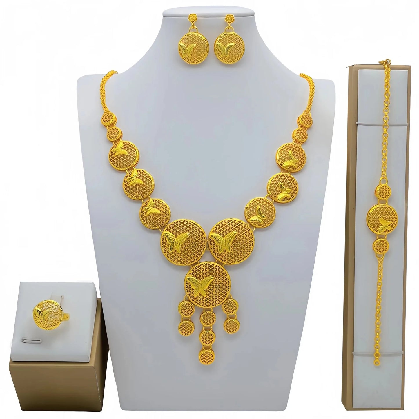 New Bridal Jewelry Set Dubai Necklace Earrings Women Wedding 24k Gold Plated African Jewellery Bridesmaid Party Gift accessories