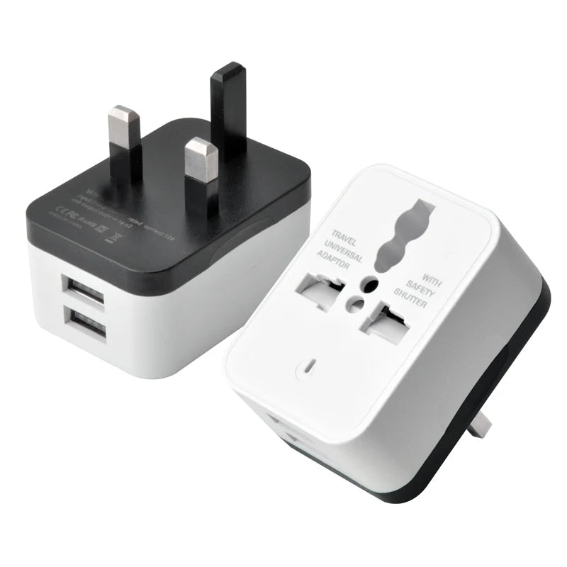 Universal EU US UK 2 USB Travel Plug Power Charger Converter Socket America Britain European Multi-function Plug Adaptor 5V 1A