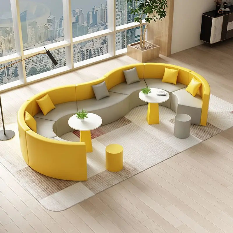 Modern S-Shape Sectional Sofa Set for Home Office for Hotels Public Areas Restaurants Durable PU Leather Cover