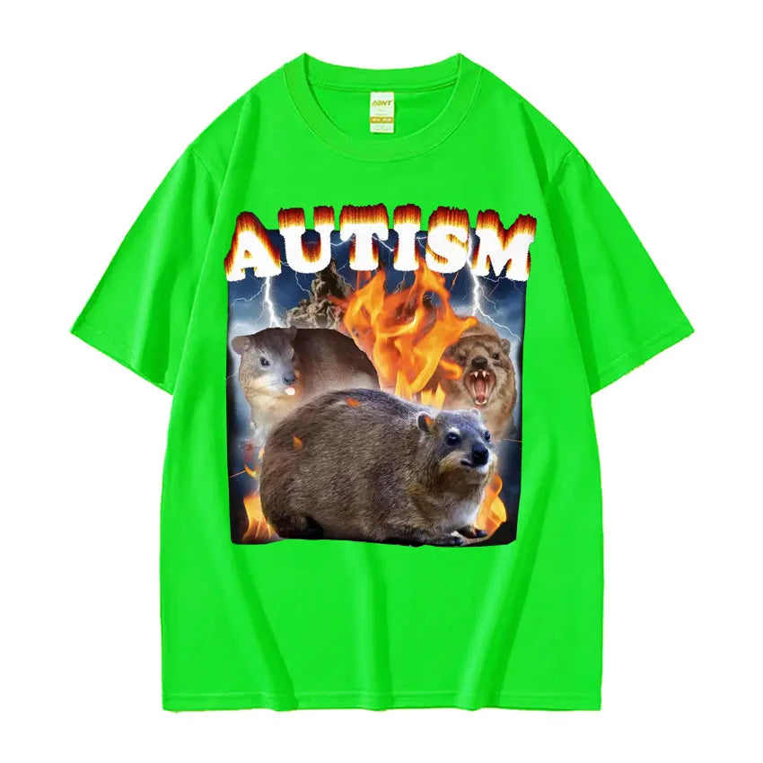 Autism Funny Hyrax Meme Tee Shirt Men's Clothing Hip Hop Fashion Vintage T-shirt Unisex High Quality Cotton Short Sleeve T Shirt