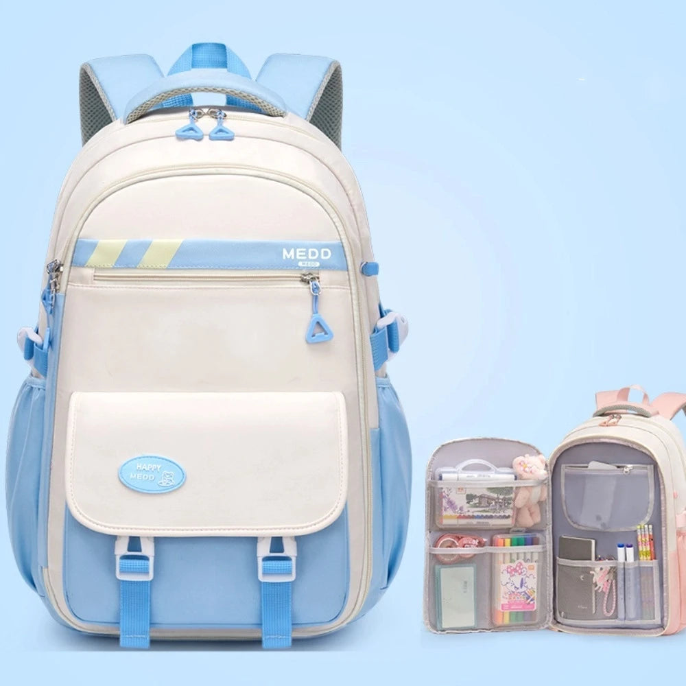 Large Capacity School Bag Waterproof Stress Relief Shoulder Backpack Lightweight Double Strap Bag Junior And High School Girls
