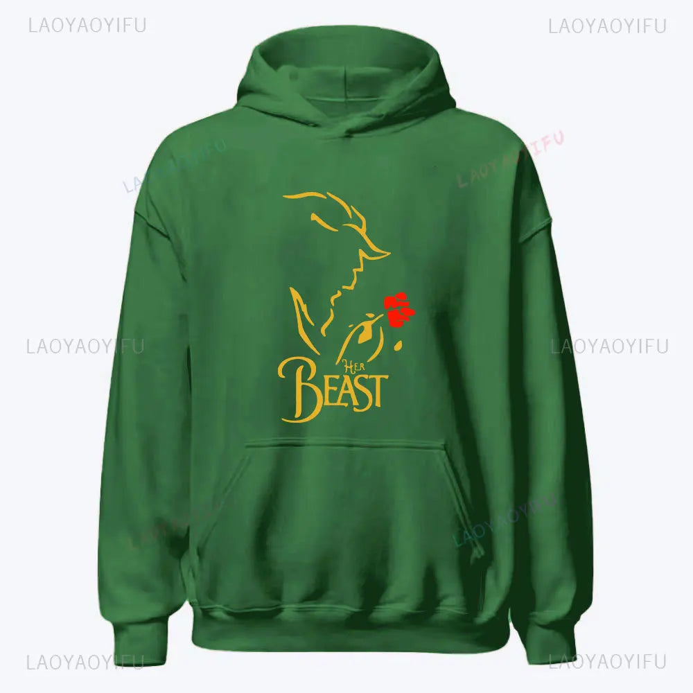 I'm Her Beast I'm His Beauty Print Sweatshirts Couple Matching Hoodies Men Women Long Sleeve Hooded Luminous Lover Hoodie