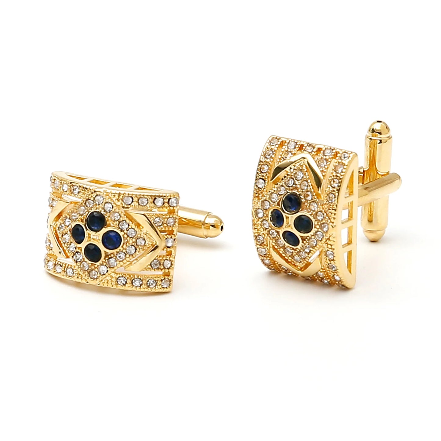 1 Pair Luxury Gold Cufflinks for Men - Black Zirconia Studded Dress Shirt Accessories