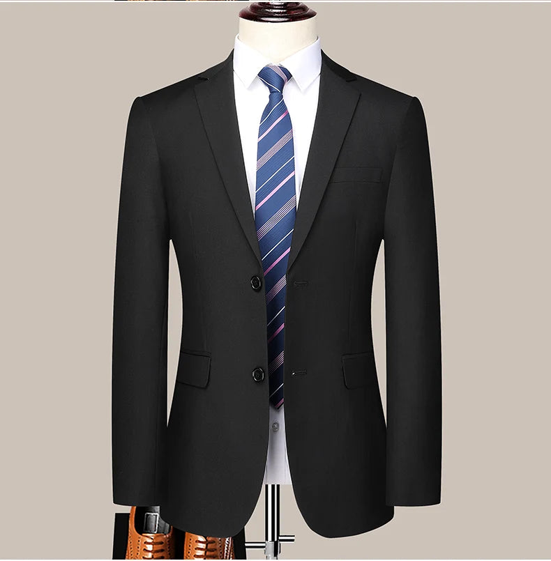 Suit  (Blazer+ Trousers) Men's Casual Formal Business Gentleman Solid Color Hosting Four Seasons Slimming Wedding Fashion Suit