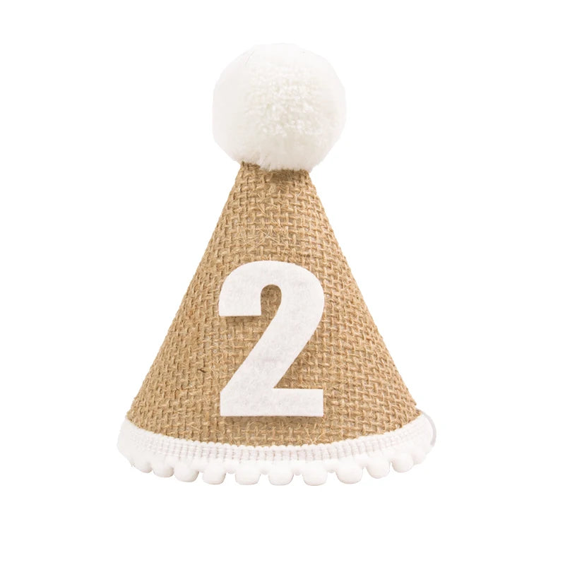 Burlap Hat Baby First Birthday Party Headband Linen Felt Hat 1st 2th 3th Years Kids Birthday Party Gift Baby Shower Hat