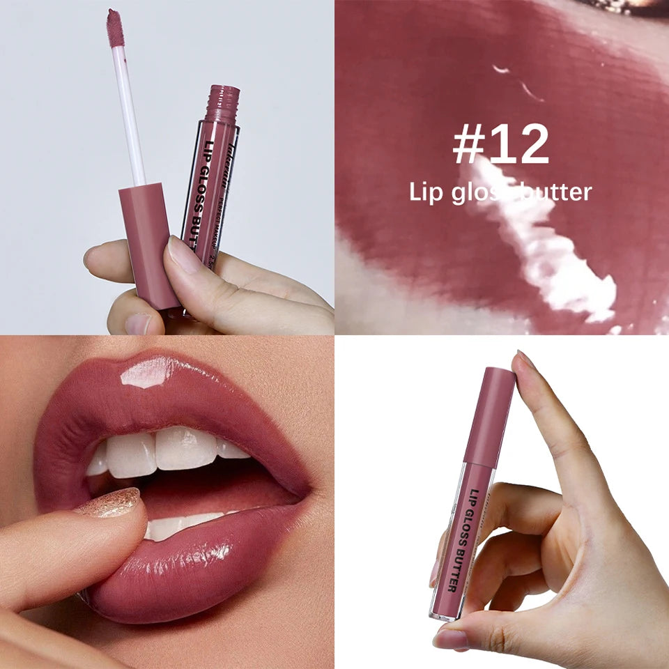 Lakerain Lip Gloss Butter  Long Lasting Non-stick  Beauty Waterproof Lip Stain Makeup Plumping Hydrating Lip Gloss Cosmetics