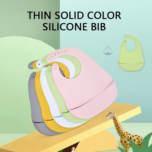Baby Silicone Bib, Waterproof and Adjustable, Food-Grade Soft Silicone, Prevents Dirt and Drool during Feeding