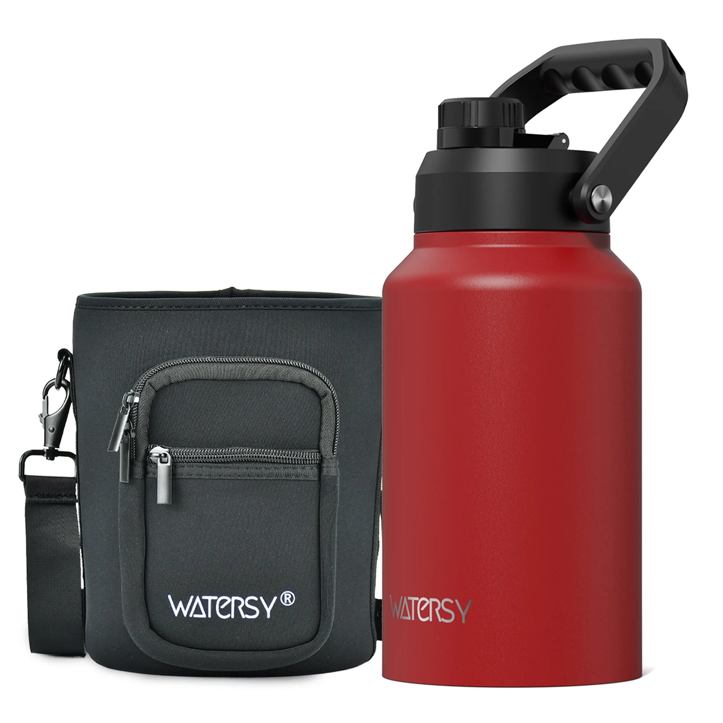 WATERSY 64/87/128oz Insulated Water Bottle Keep Cold for 48H 2L Large Stainless Steel Thermos with Handle for Gym Hiking Camping