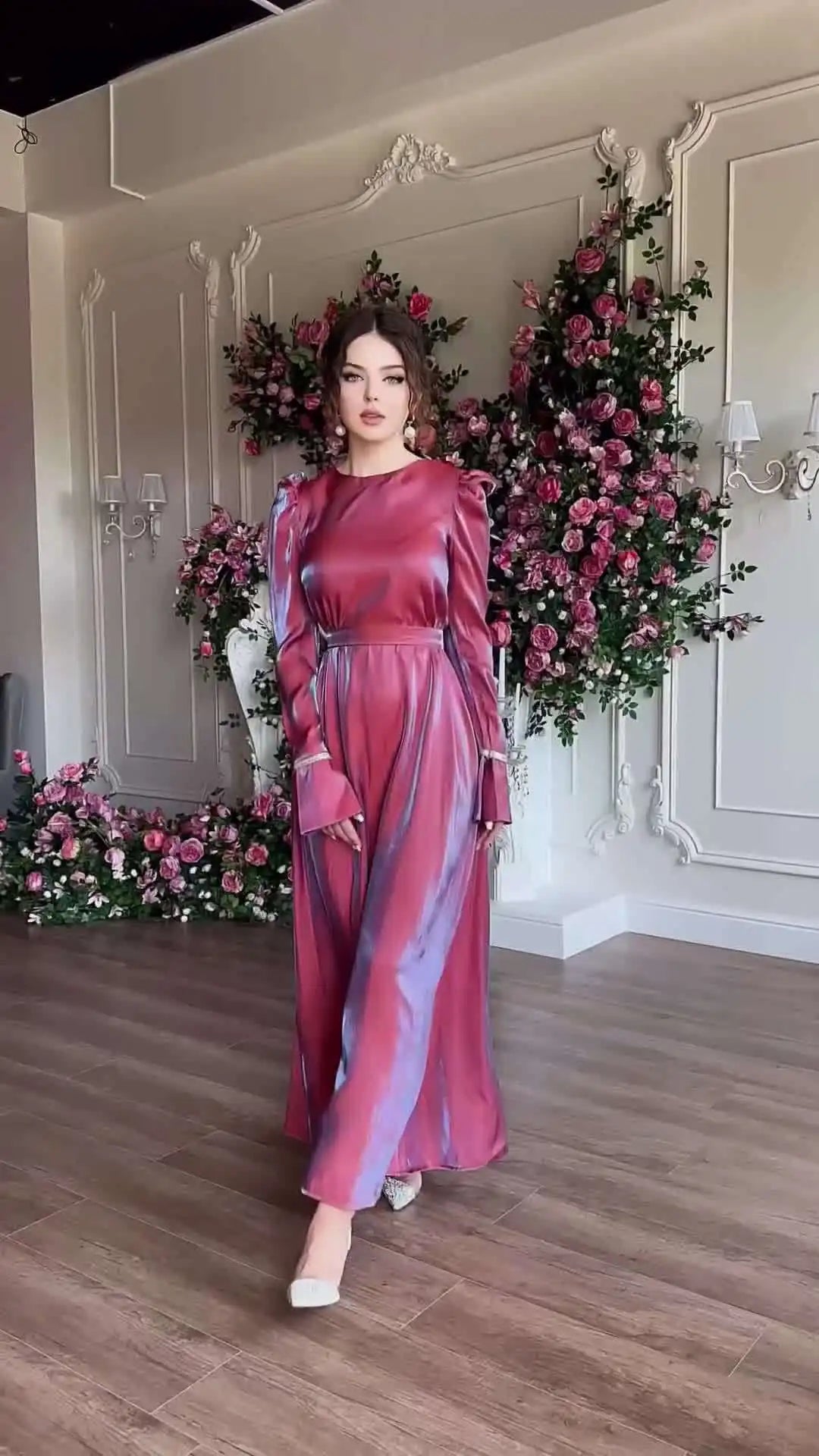Eid Muslim Silky Satin Dress for Women Abaya Morocco Party Dresses Ramadan Lace-up Kaftan Saudi Islam Elegant Vestidos Long Robe