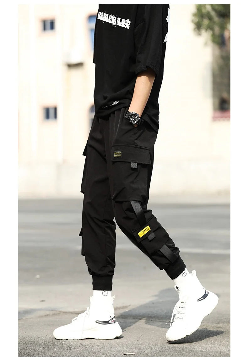 2024 Spring Autumn New Men's Korean Fashion Multi-pocket Loose Ins Nine-minute Drawstring Leg Work Pants Casual Daily Sweatpants