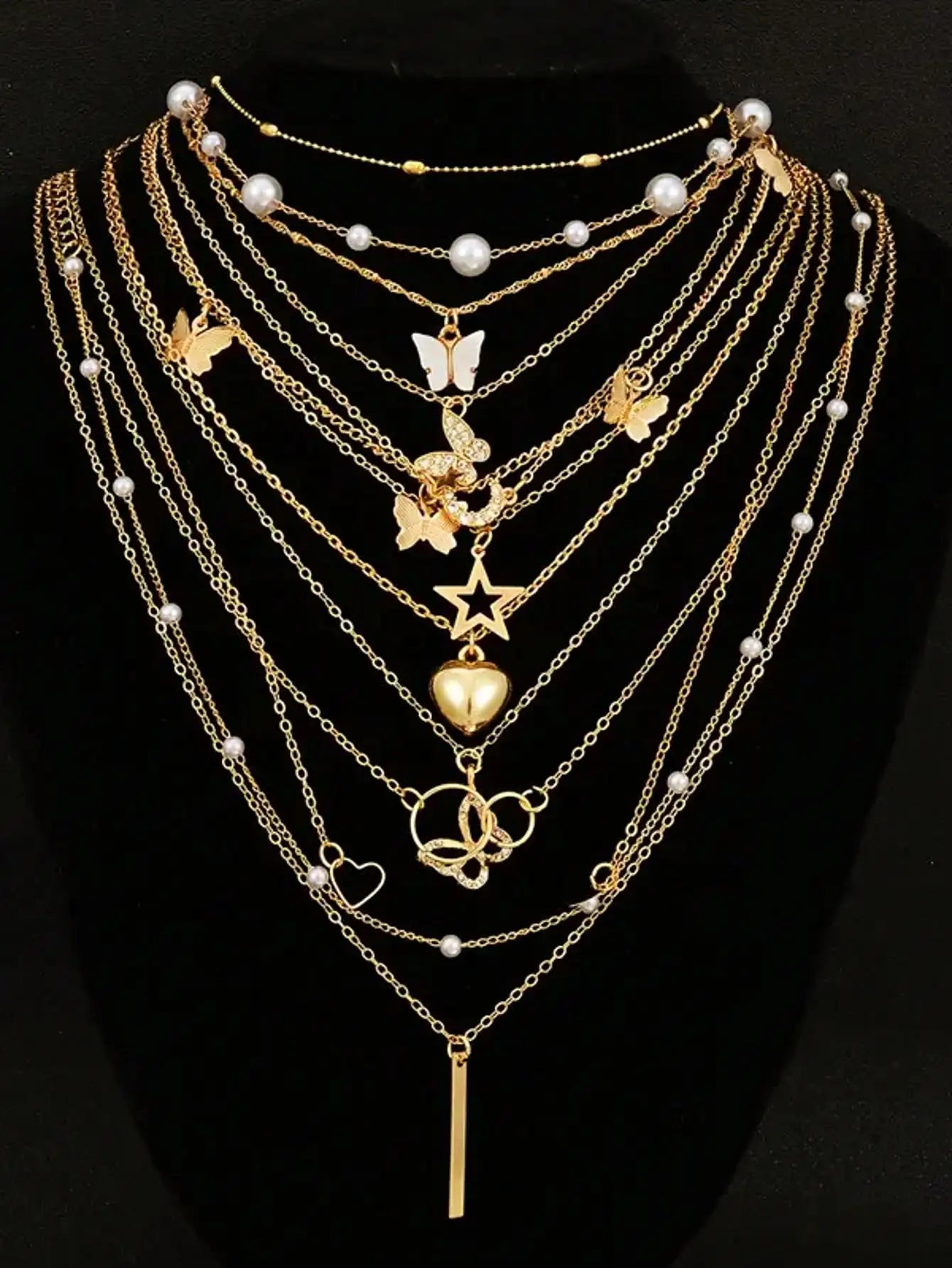 11/5-piece fashionable women's multi piece necklace set suitable for outdoor wear and beach vacations