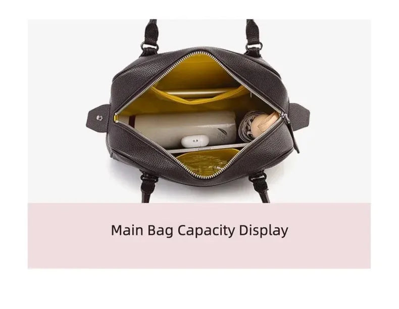 New Women's Handbag, Simple Casual Bag, Large-Capacity Briefcase, Fashionable Commuter Tote Bag, Retro-Style Water-Repellent Bowling Bag