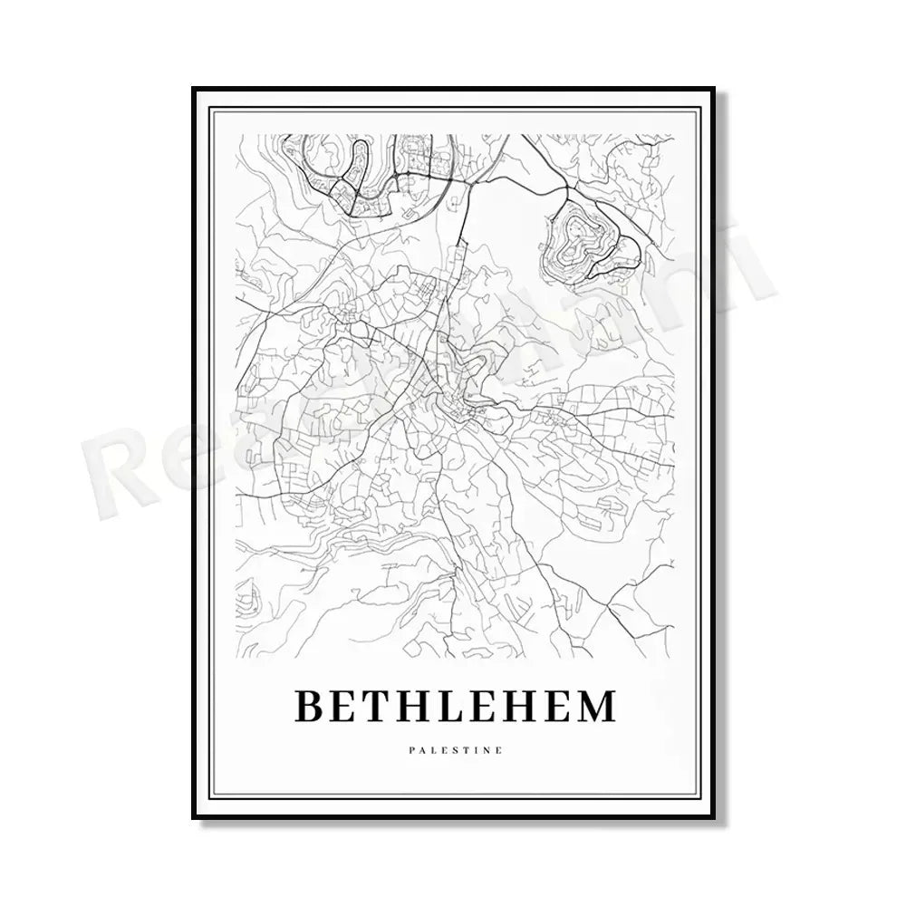 Palestine Poster Palestine Map Road Map Ramallah Black and White Print Bethlehem Palestine Map Palestine Travel Poster