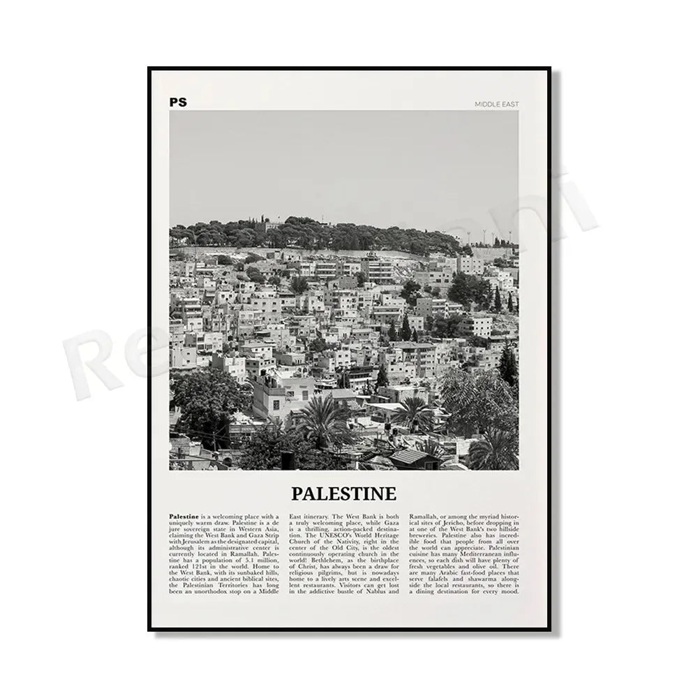 Palestine Poster Palestine Map Road Map Ramallah Black and White Print Bethlehem Palestine Map Palestine Travel Poster