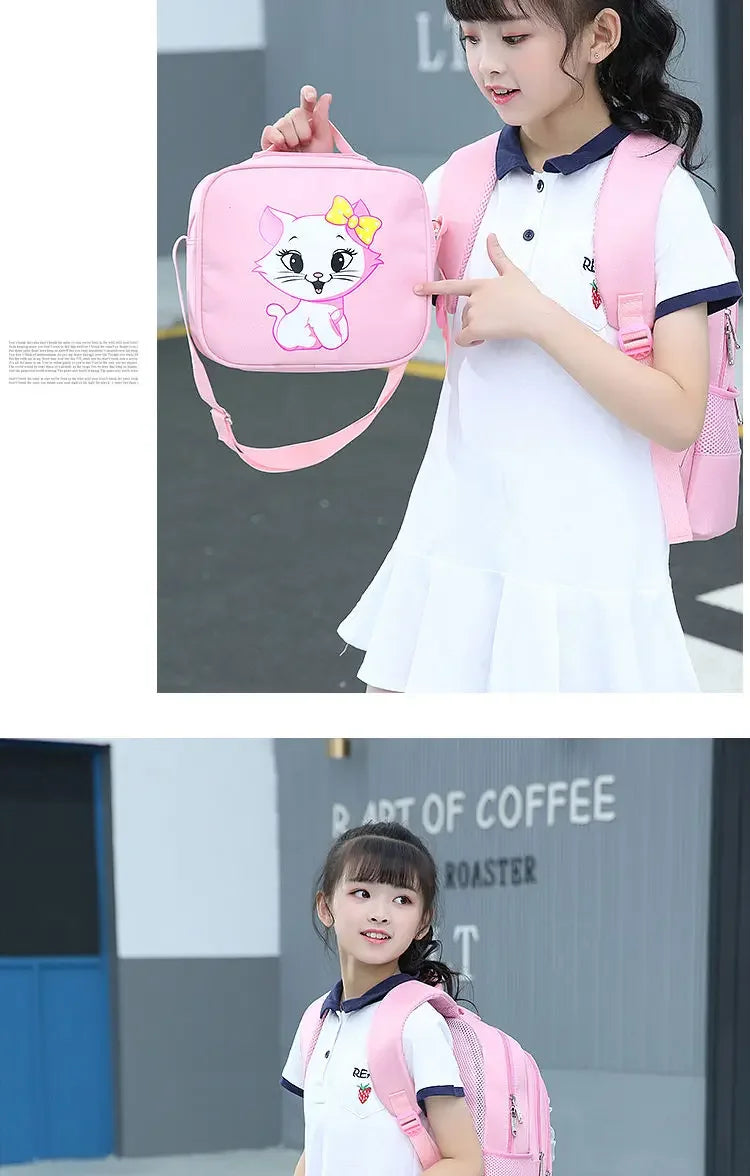 Kids Cat Backpack Set with Lunch Bag Pencil Case Cute School Bag for Girls Boys Waterproof Primary Student Bookbag