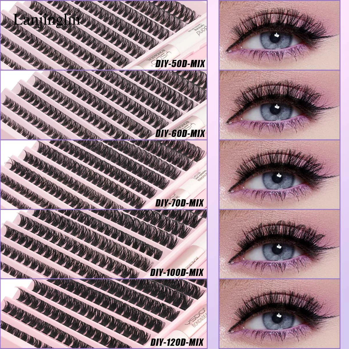 Lanjinglin DIY Lashes Extension Kit Eyelashes Clusters Lash Bond and Seal Makeup Tools for Gluing Lashes Gluing Glue Accessories