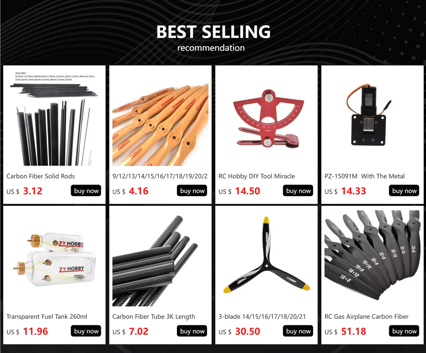 RC Gas Airplane Carbon Fiber Propeller 18x8 18x10 19x8 19x10 20x8 22x8 22x10 23x8 23x10 Helix Props