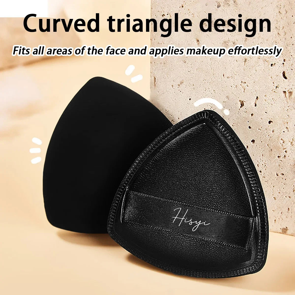 Black triangular makeup pad - Soft velvet cosmetic sponge for facial makeup. Beauty makeup sponge for applying foundation.