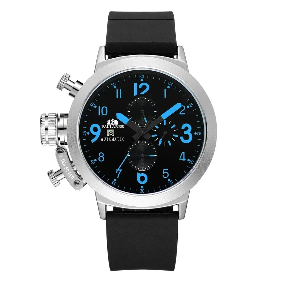 Automatic Watches for Men Mechanical Self Wind Rubber Boat Case Orange Blue Yellow Grey Fashion U Left Hand Reloj Hombre Baratos