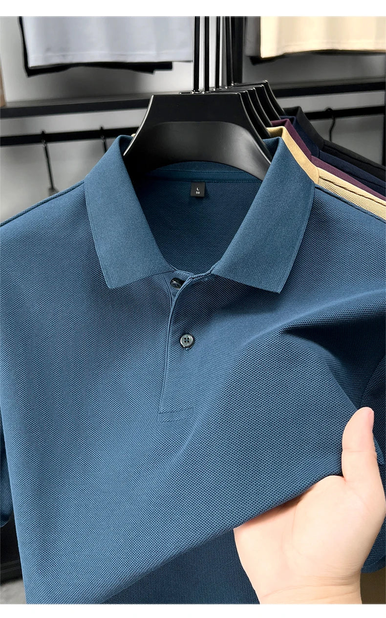 100% pure cotton men's short sleeve polo shirt high-quality classic solid color summer business casual comfort versatile T-shirt