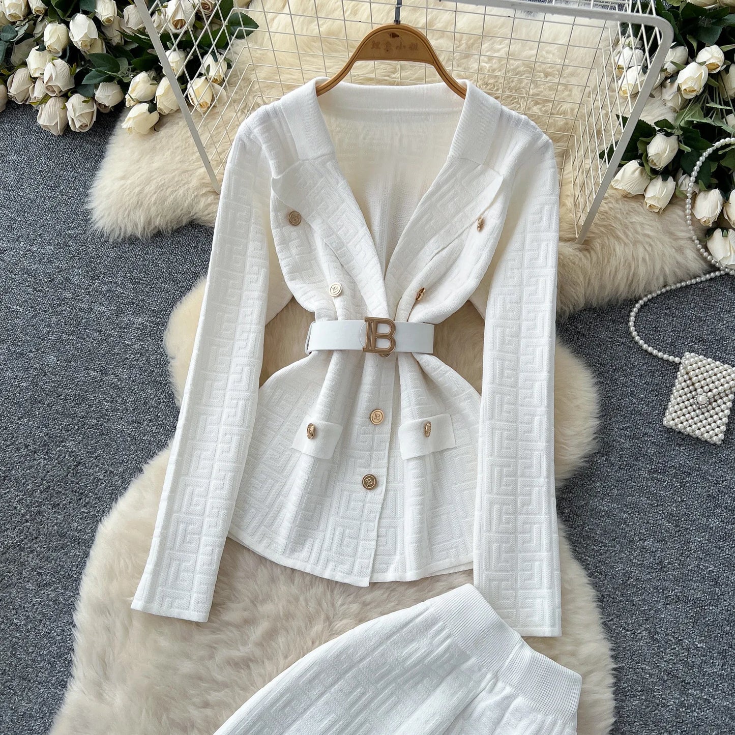 Pant Set Women Two Piece Sets Turn Down Collar Full Sleeve Tops Wide Leg Long Pants High Elastic Waist Y2k Streetwear Elegant