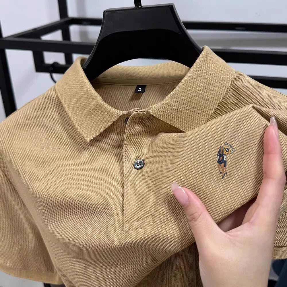 100% pure cotton new men's short sleeve summer comfortable breathable polo shirt high-end brand designer embroidered T-shirt top
