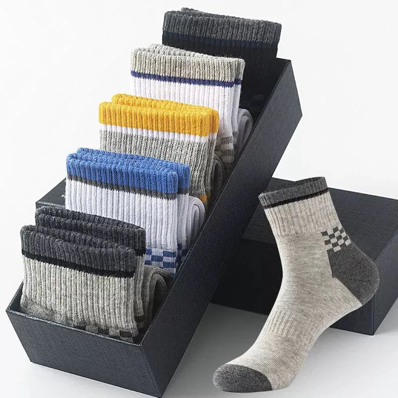 5pairs Men's Fashion Sports Socks, Striped Cotton Sweat Absorption Breathable Comfortable Ankle Socks