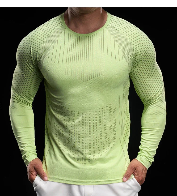 Men Athletic Running Shirt Elastic Training T-shirt Gym Fitness Workout Tight Outdoor Jogging Sweatshirt