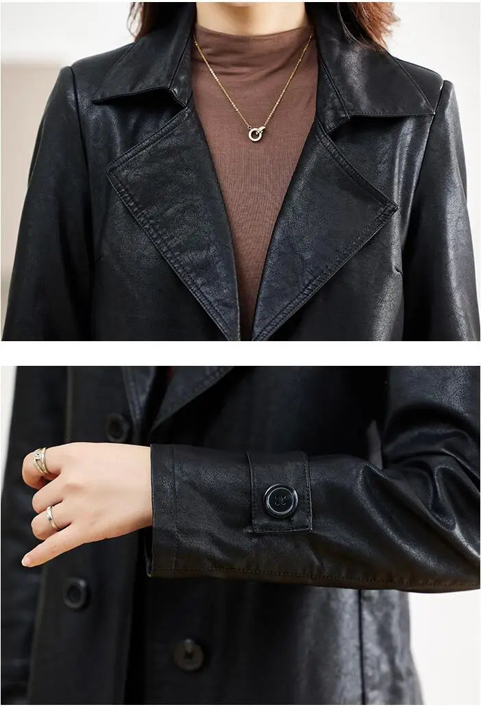 Turn-down Collar Genuine Leather Jacket Women Korean Fashion Slim Sheepskin Coat Black Real Leather jackets ladies Casual Blazer