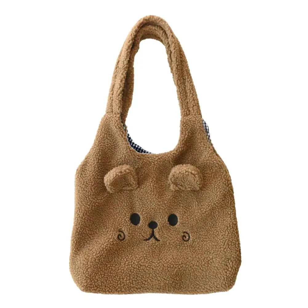 School Bag Cartoon Embroidery New Winter Soft Plush Tote Bag Shopper Bag Shoulder Bag For Women Cute N8Y7