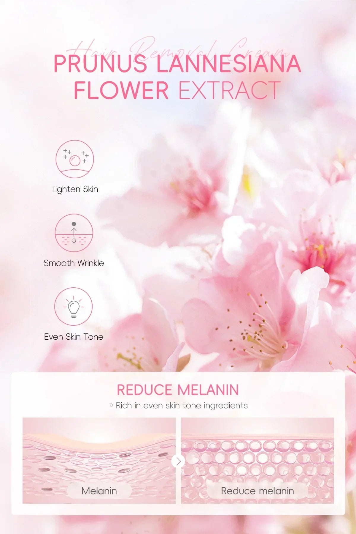 LAIKOU Sakura Hair Removal Cream Fast Painless Hair Growth Inhibitor Arm Armpit Legs Intimate Areas for Men Woman 50g