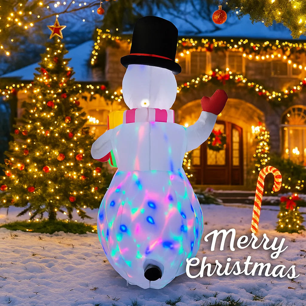 5FT Christmas Snowman Holding Gifts Outdoor Decor Home Inflatable Toys with LED Lights Yard Xmas Ornaments Party DIY Decoration
