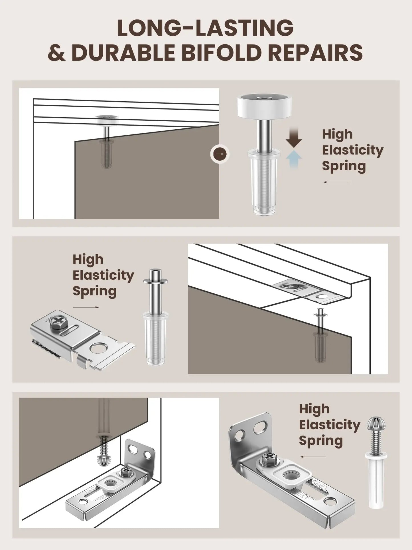 2Pcs Bifold Door Hardware Repair Kit Include Top & Bottom Bracket Bifold Door Parts with 7/8 in Guides Wheel for Folding Door
