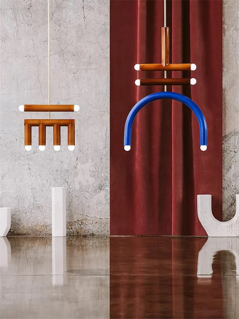 Colorful pendant lights Simple geometric linear pendant light fixture Hotel Restaurant suspension luminaire Bar hanging lights