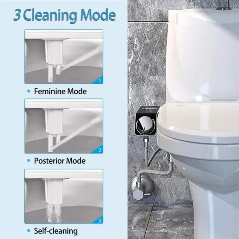 Non-Electric Bidet Hot Cold Warm Water for Toilet Seat- Self Cleaning Dual Nozzle Adjustable Pressure Water Bidet Toilet Seat