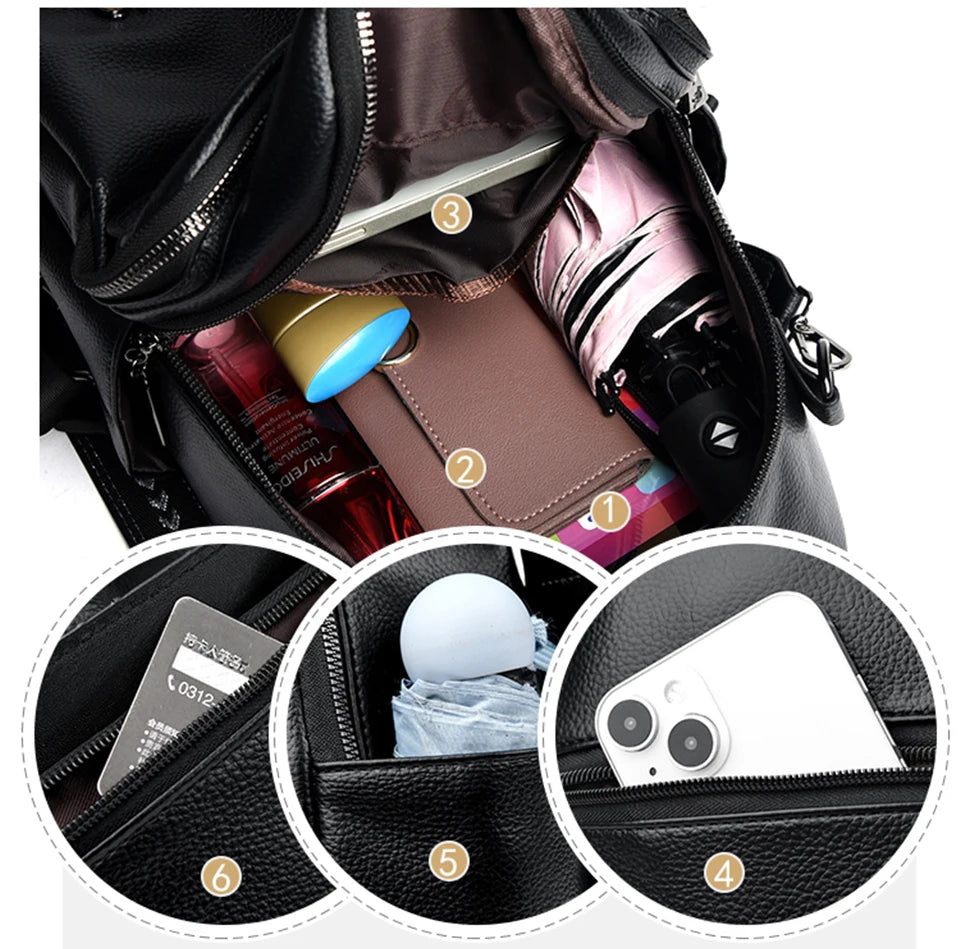 Fashion Backpacks Women Shoulder Bag Simple Rucksack Female Soft Leather Back Pack Ladies Travel Bag Large Capacity School Bags