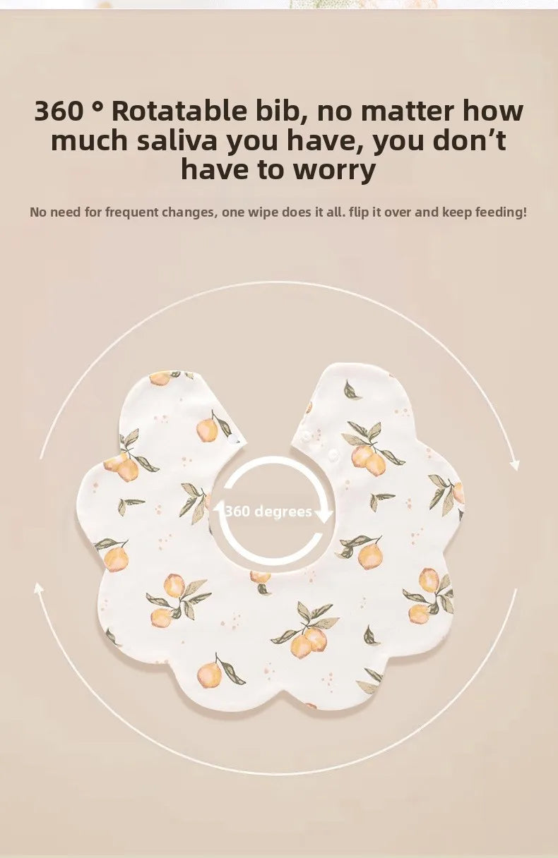 Baby Bib - 100% Cotton Waterproof Drool Cloth Newborn 360-Degree Extra-Large Absorbent Bib Feeding Bib