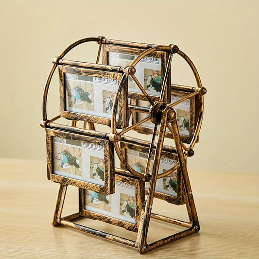 4/5/6/7/8 Inch Resin Photo Frames Vintage Picture Frame Room Decor Desktop Carved Ferris Wheel Rotating Self Installed Model