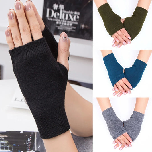 Mittens 2022 Winter Knitted Arm Fingerless Warm Gloves Solid Color Fingerless Soft Gloves for Women Girl Keep Hands Warm