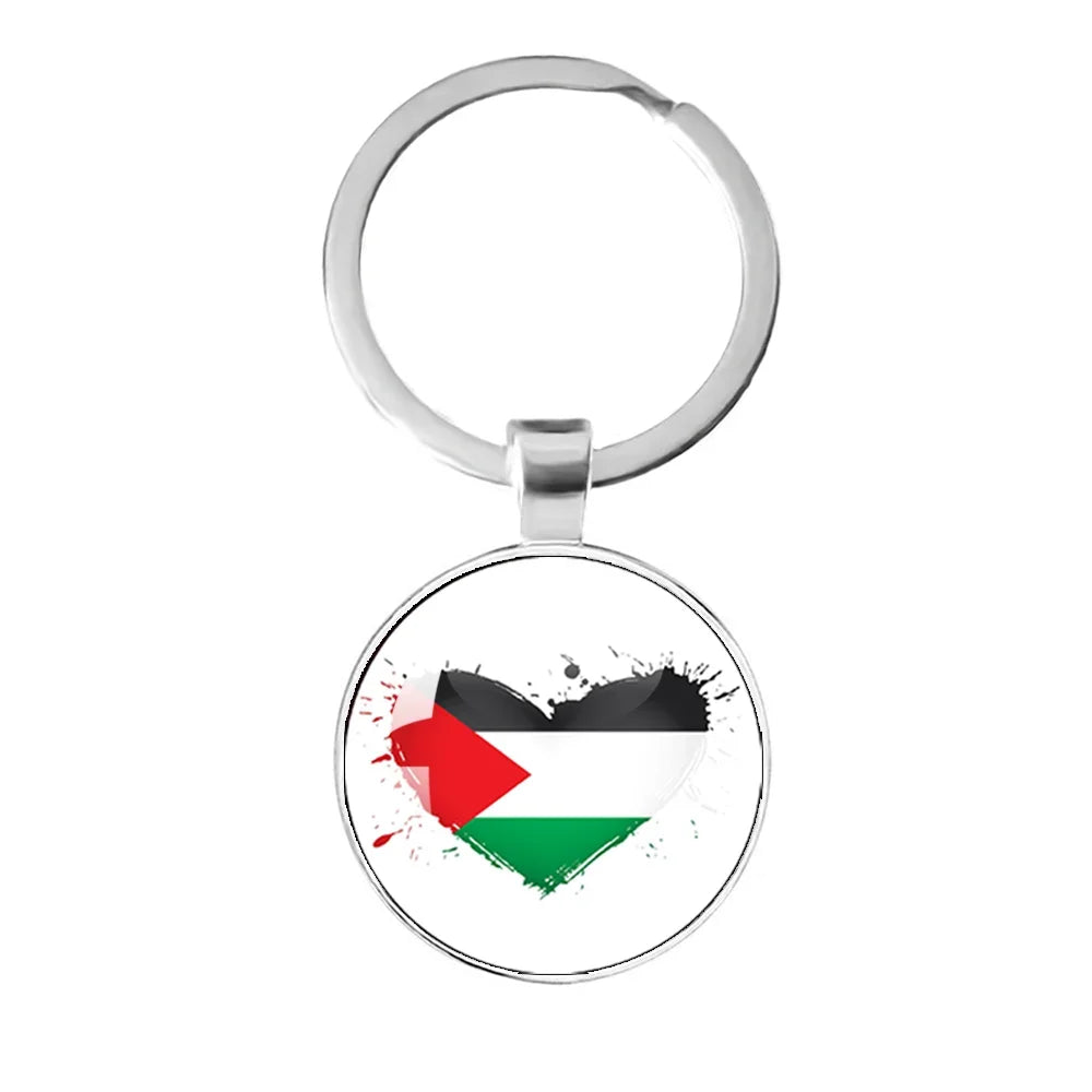 Palestine Nation Flag Emblem Personalized Art Patterns 25mm Glass Cabohcon Keychain Key Rings for Women Men Jewelry Gift