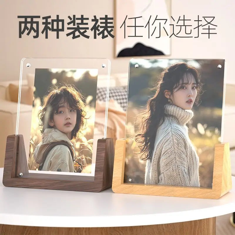 Rustic Wooden Photo Frames with Walnut Wood Base and High Definition Break Free Acrylic Covers for Tabletop or Desktop Display