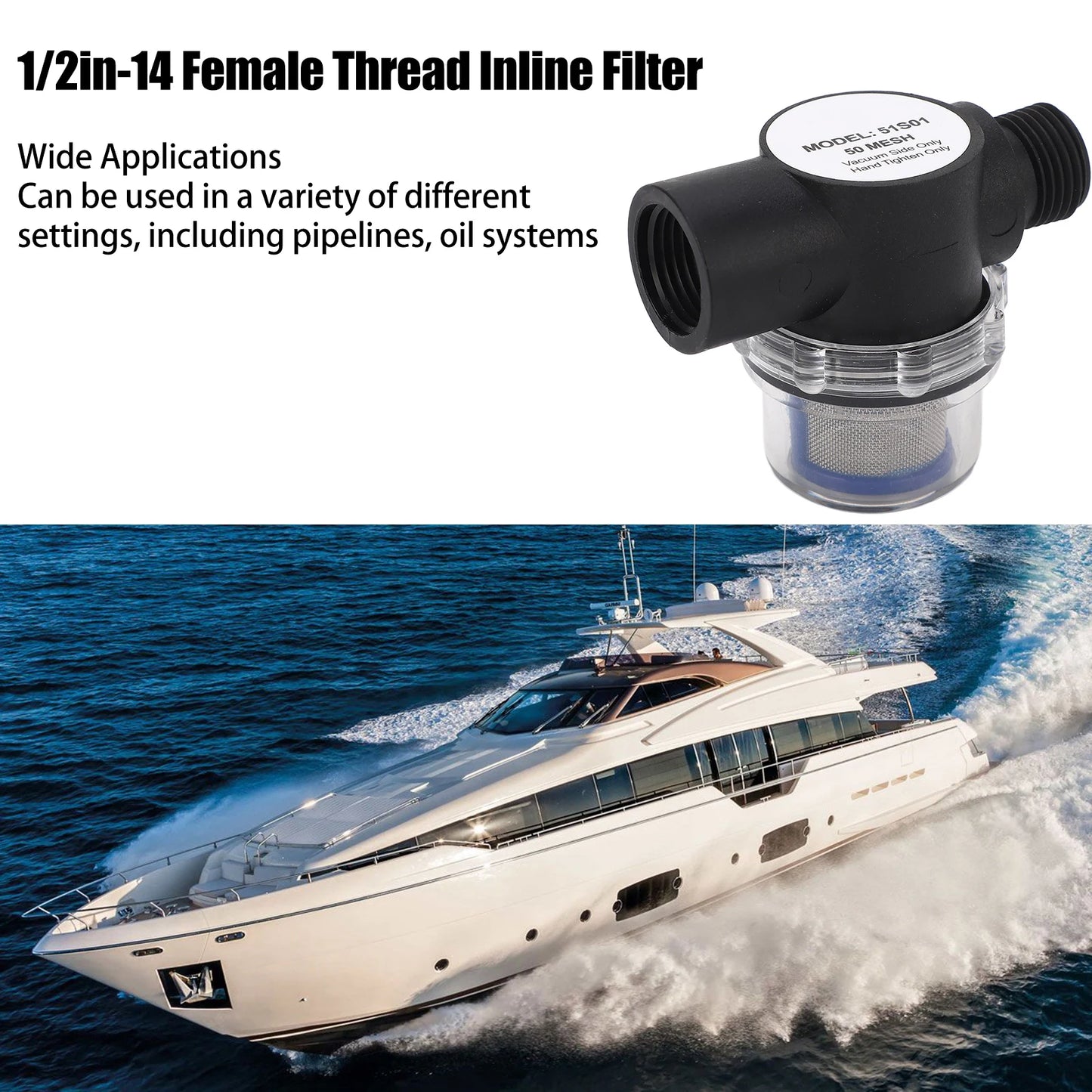 1/2in‑14 Female Thread Inline Water Filter 50 Mesh Screen Water Strainer For Ships Yachts RVs Pipeline Water Pump Strainer