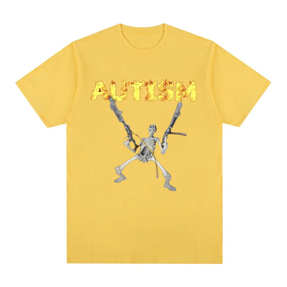 Funny Autism Skeleton Meme T Shirt Humor Skull Meme Women Fashion Hip Hop T-shirt Casual Cotton Short Sleeve Summer T-shirts