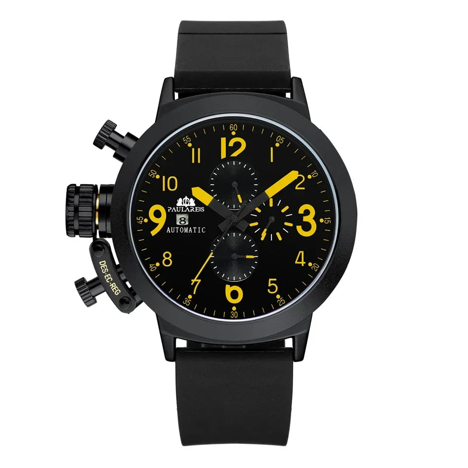 Automatic Watches for Men Mechanical Self Wind Rubber Boat Case Orange Blue Yellow Grey Fashion U Left Hand Reloj Hombre Baratos