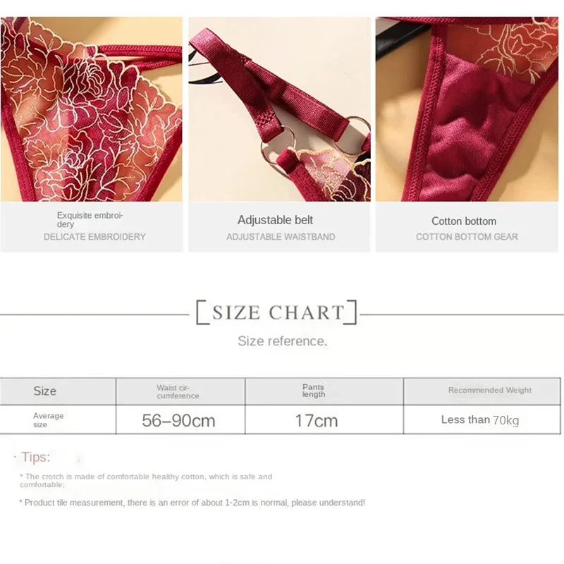 Sexy Lace Embroidery Thongs Women G strings Panties Transparent Mesh Underwear Ladies Briefs Adjustable Waist Culotte female