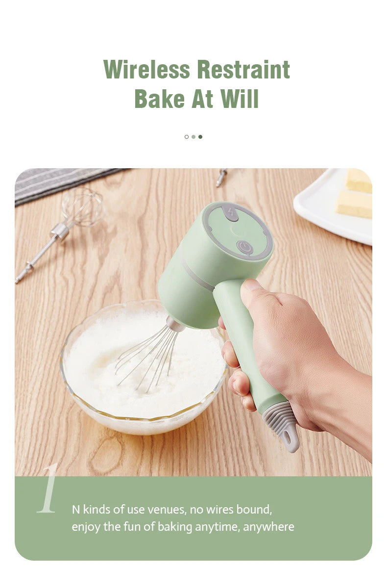 Portable Electric Food Mixer Wireless Hand Blender 3 Gear Speeds High Power Dough Blender Egg Beater Baking Kitchen Mixer Tools