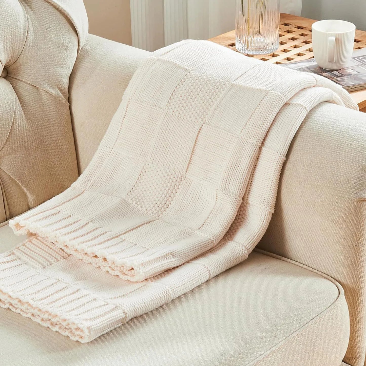 Bohemian New Waffle Sofa Knitted Blanket Cover Plane Office Nap Camping Leisure Soft Blanket Green Shawl Blanket Small Bed Cover