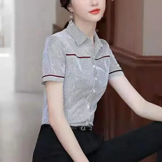 Summer Pattern Female Tops With Designs Crop Women's Shirt And Blouse Premium Promotion Elegant Social Clothing Sales Tall
