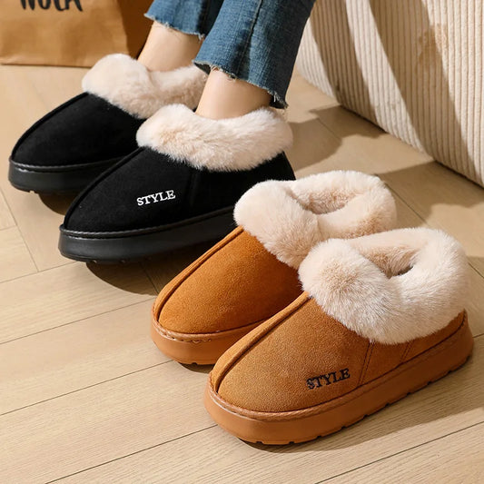Women's Winter Slippers Non-Slip Outdoor Indoor House Shoes Plush Fleece Lined Warm Cotton Slippers For Women Platform Footwear
